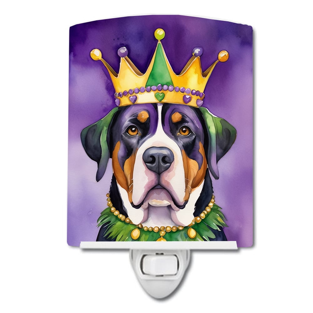 Greater Swiss Mountain Dog King of Mardi Gras Ceramic Night Light 4 in x 6 in