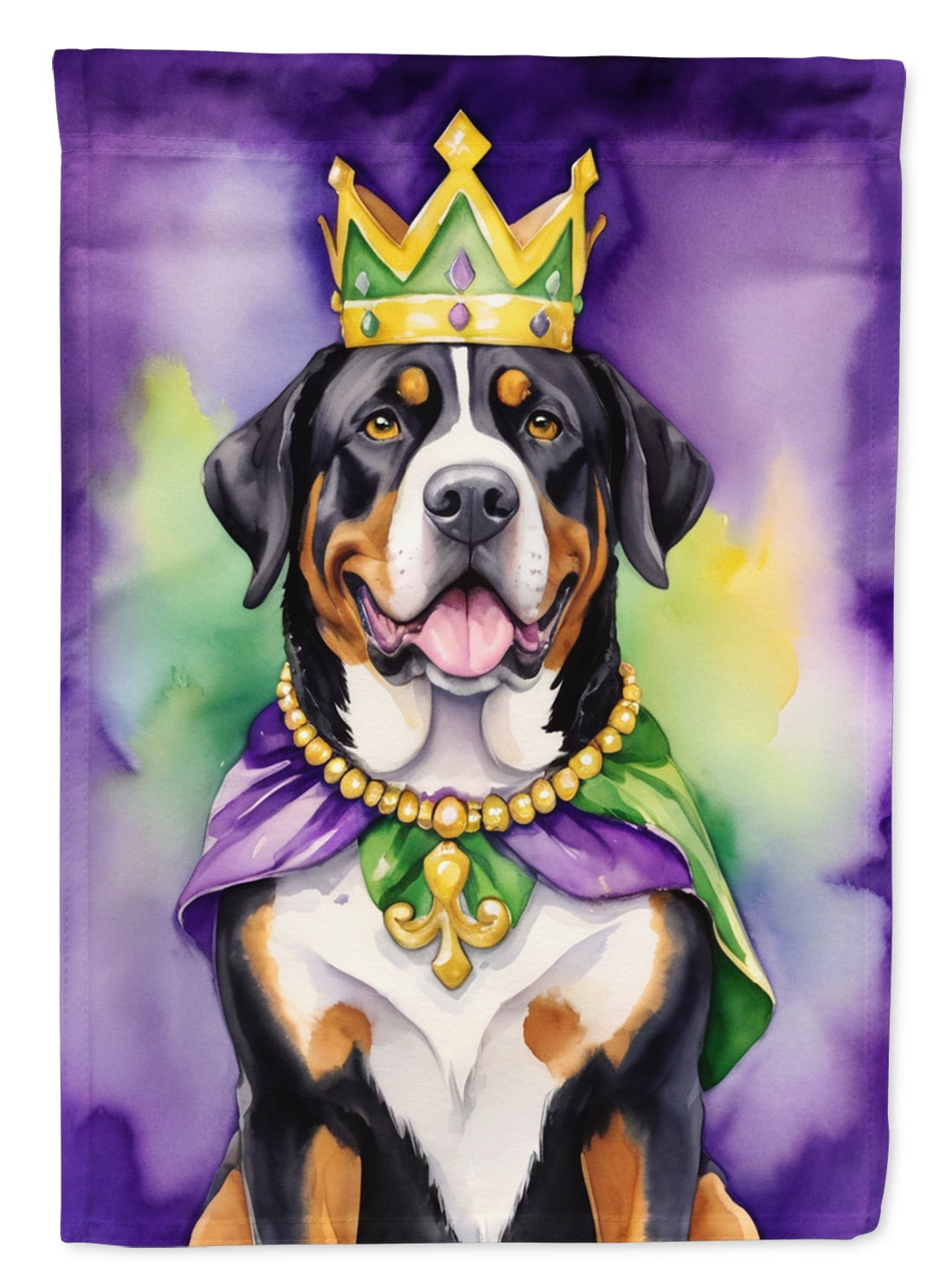 Greater Swiss Mountain Dog King of Mardi Gras Garden Flag 11.25 in x 15.5 in