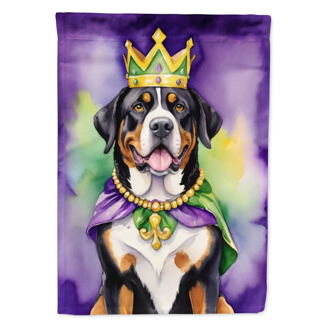 Greater Swiss Mountain Dog King of Mardi Gras House Flag 28 in x 40 in