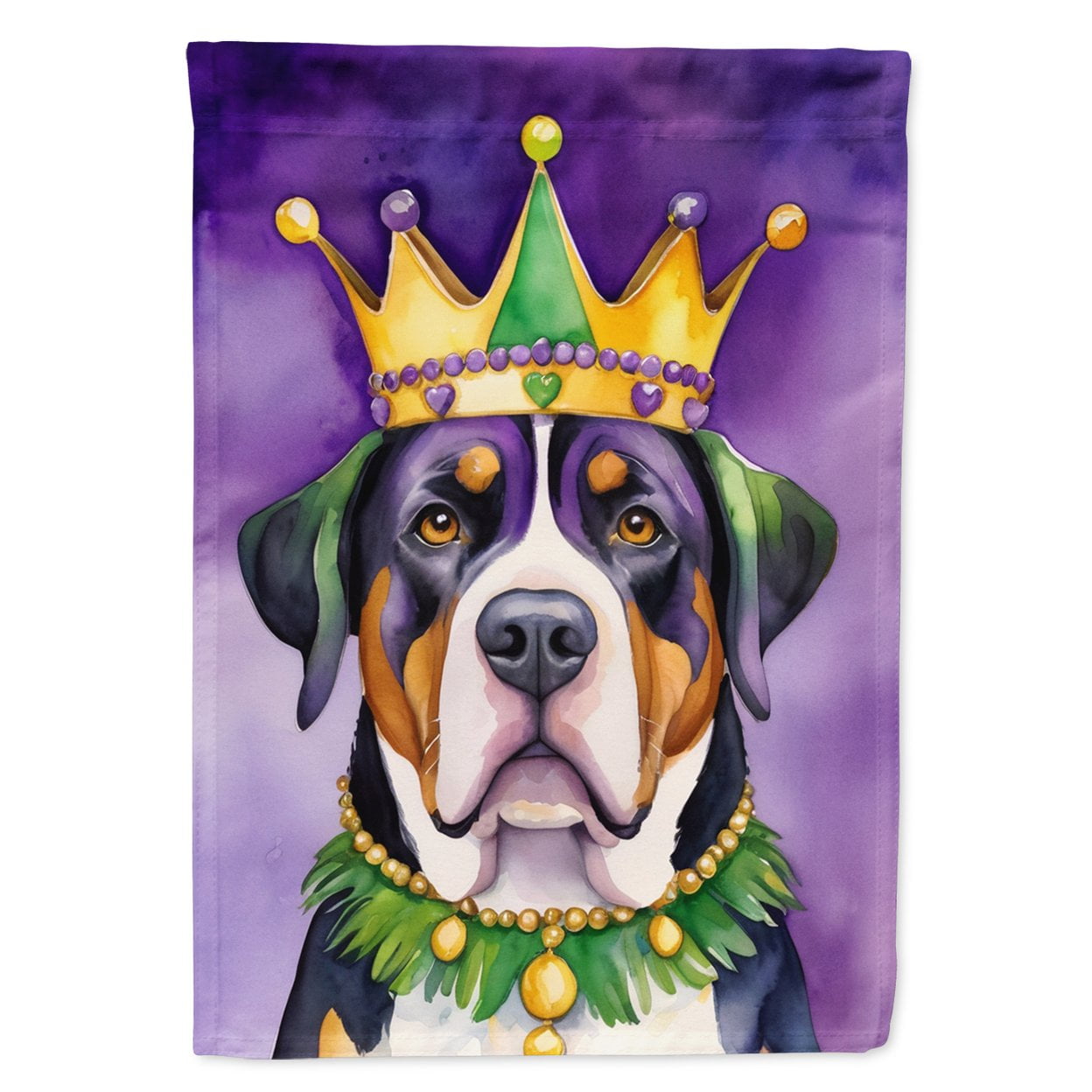 Greater Swiss Mountain Dog King of Mardi Gras House Flag