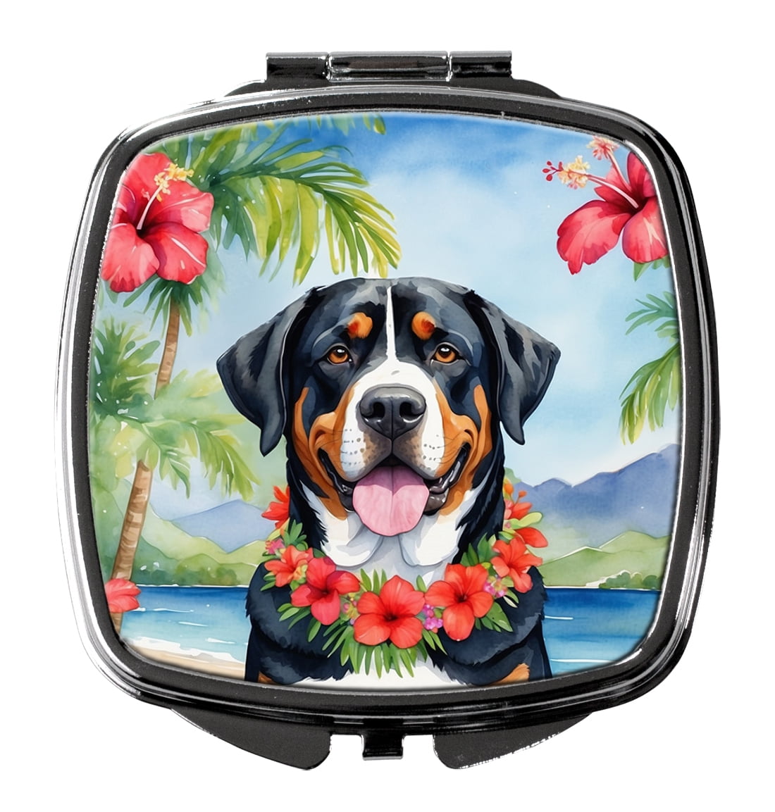 Greater Swiss Mountain Dog Luau Compact Mirror 2.75 in x 3 in