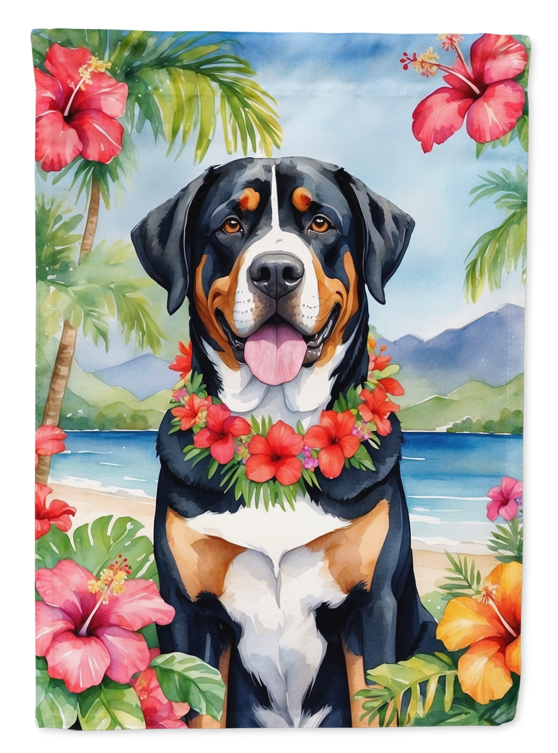 Greater Swiss Mountain Dog Luau Garden Flag 11.25 in x 15.5 in