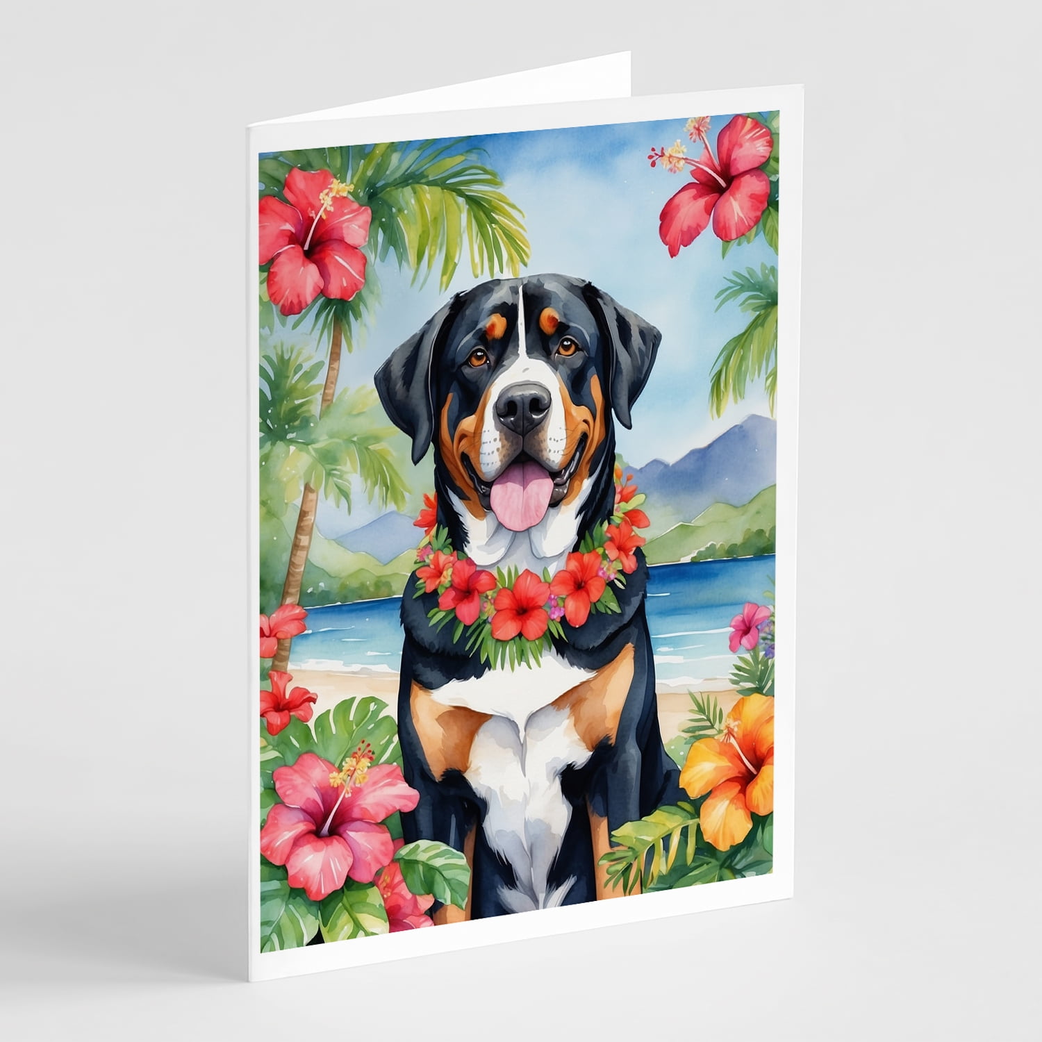 Greater Swiss Mountain Dog Luau Greeting Cards Pack of 8 7 in x 5 in