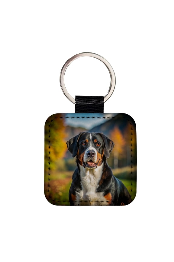 Greater Swiss Mountain Dog Photo Faux Leather Square Keychain