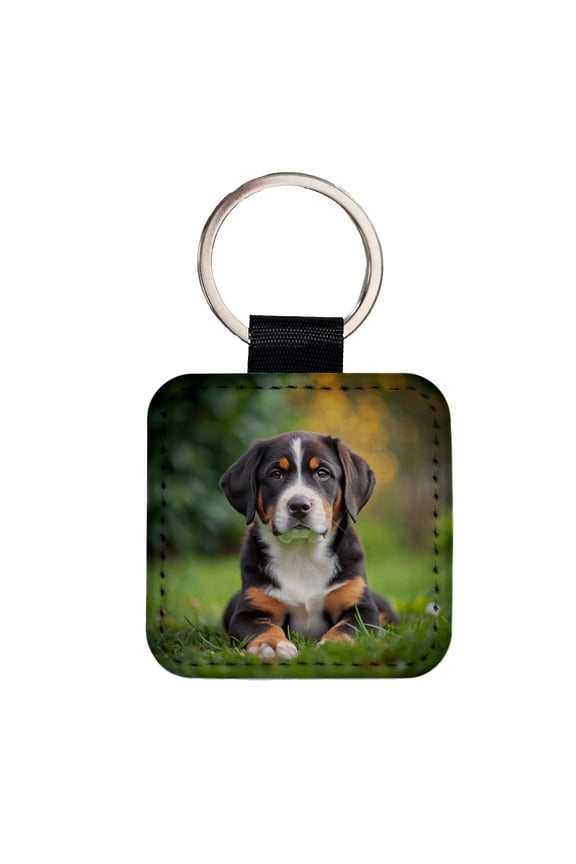 Greater Swiss Mountain Dog Puppy Photo Faux Leather Square Keychain