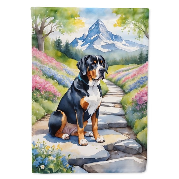 Greater Swiss Mountain Dog Spring Path House Flag 28 in x 40 in
