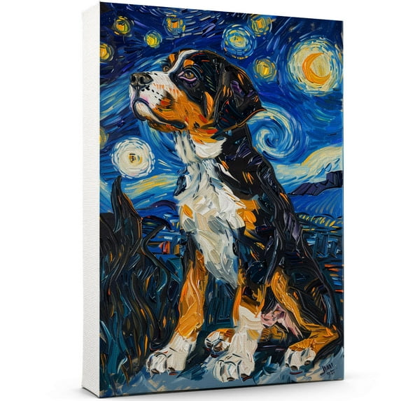 Greater Swiss Mountain Dog Starry Night Canvas Wall Art Prints, Dog Art Canvas Painting Poster,Pet Canvas Painting Puppy Artwork 8x12 inches