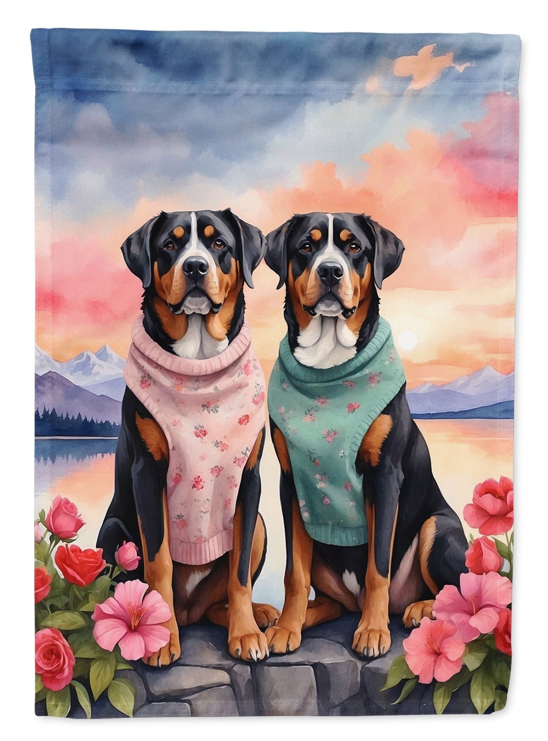 Greater Swiss Mountain Dog Two Hearts Garden Flag 11.25 in x 15.5 in