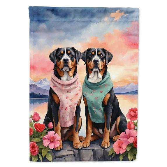 Greater Swiss Mountain Dog Two Hearts House Flag 28 in x 40 in