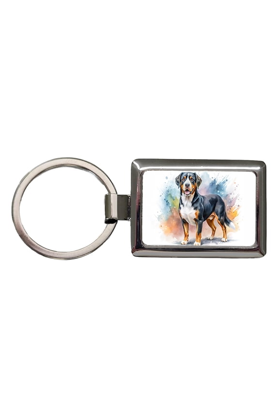 Greater Swiss Mountain Dog Watercolor Style Metal Rectangle Keychain