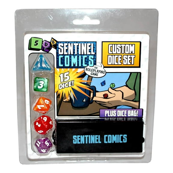 Greater Than Games | Sentinel Comics: Dice Set | Tabletop Role Playing Game Accessory | Superhero Storytelling | Includes 5 Custom Dice and Bag