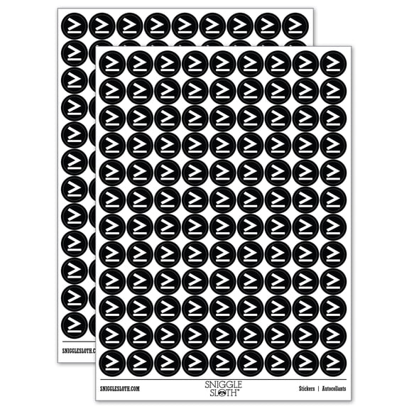 Greater Than or Equal To Math Symbol Round Sticker Set - Black - Gloss Finish - 0.50" Size