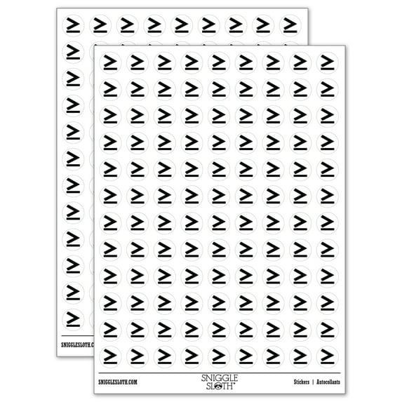 Greater Than or Equal To Math Symbol Round Sticker Set - White - Matte Finish - 0.50" Size