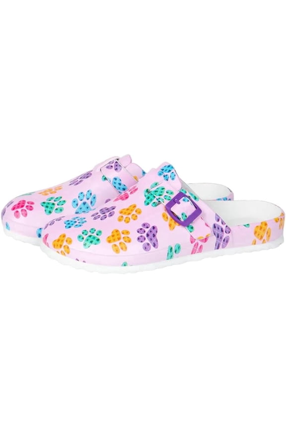 Forever Paws Clogs Lightweight EVA Slip On Shoes Textured Footbed Buckle Detail Animal Print Design for Women Mom Ladies