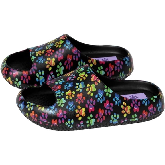 GreaterGood Paw Print Pillow Slides Lightweight EVA Slip On Sandals Cushioned Sole Quick Dry Animal Lover Shoes for Women