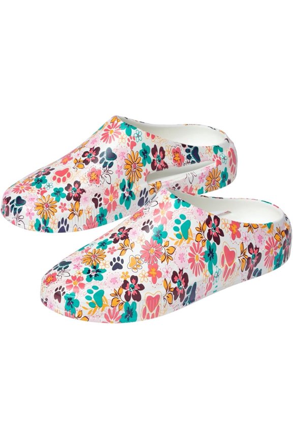 Paw Print Vented Lightweight Slip-On Clogs Breathable Design Floral Slide-On Shoes Gardening Footwear