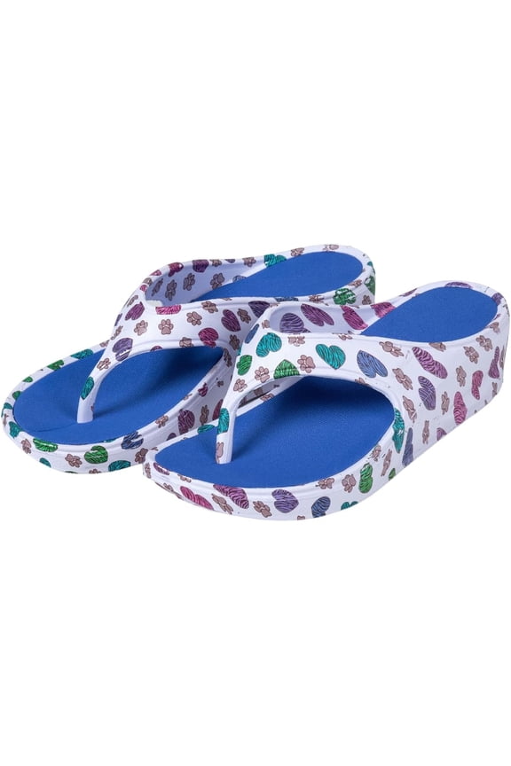 Paw Print Wedge Flip Flops Lightweight Shock Absorbing EVA Sandals Textured Insole Quick Dry Summer Shoes Gifts for Women