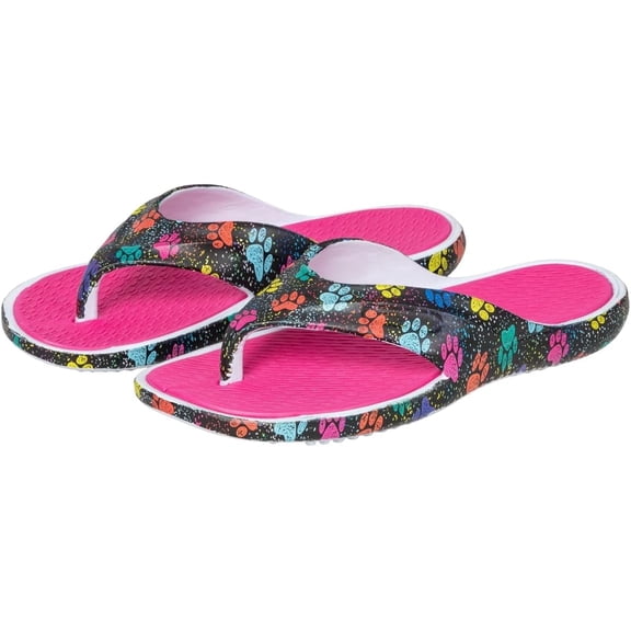 GreaterGood Pawsitively Comfy Flip Flops Lightweight Thong Sole Shock Absorbing Non Slip Pet Print Beach Pool Casual Gifts for Women