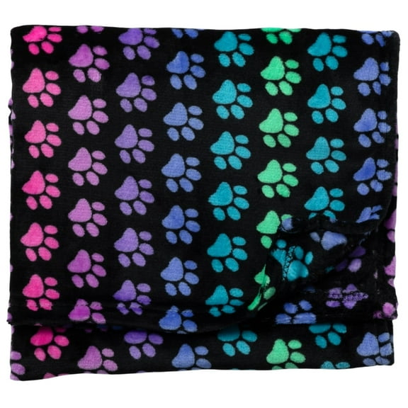 GreaterGood Super Cozy Paw Print Fleece Throw Blanket Soft Warm Plush Lightweight 50x60 Rainbow Paws Design for Animal Lovers