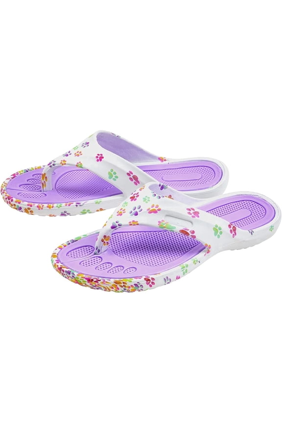 Walking Paws Flip Flops Colorful Lightweight Durable Cushioned Contoured Non Slip Textured Footbed Comfortable Beach Sandals for Women