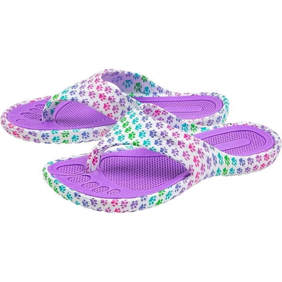 GreaterGood Walking Paws Flip Flops Colorful Lightweight Durable Cushioned Contoured Non Slip Textured Footbed Comfortable Beach Sandals for Women
