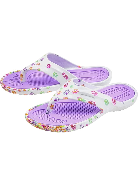 Walking Paws Flip Flops Colorful Lightweight Durable Cushioned Contoured Non Slip Textured Footbed Comfortable Beach Sandals for Women