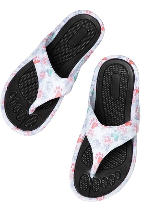 Walking Paws Flip Flops Colorful Lightweight Durable Cushioned Contoured Non Slip Textured Footbed Comfortable Beach Sandals for Women