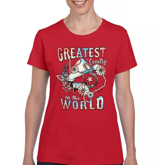 Greatest Country in the World T-Shirt Cowgirl Cowboy Girlfriend Southwest Rodeo Country Western Rancher Women's Tee