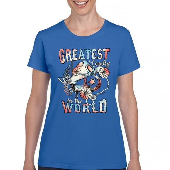 Greatest Country in the World T-Shirt Cowgirl Cowboy Girlfriend Southwest Rodeo Country Western Rancher Women's Tee