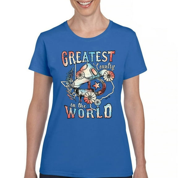 Greatest Country in the World T-Shirt Cowgirl Cowboy Girlfriend Southwest Rodeo Country Western Rancher Women's Tee