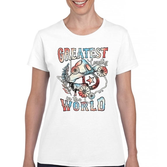 Greatest Country in the World T-Shirt Cowgirl Cowboy Girlfriend Southwest Rodeo Country Western Rancher Women's Tee