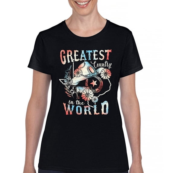 Greatest Country in the World T-Shirt Cowgirl Cowboy Girlfriend Southwest Rodeo Country Western Rancher Women's Tee