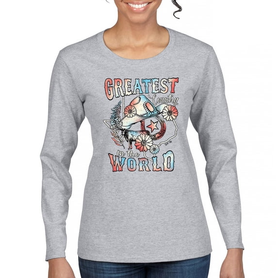 Greatest Country in the World Women's Long Sleeve T-shirt Cowgirl Cowboy Girlfriend Southwest Rodeo Country Western Rancher