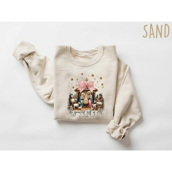 Greatest Gift Of All Sweatshirt, Christian Christmas Sweatshirt, Nativity Scene Sweater, Christmas Faith Jesus Nativity Shirt, Bible Verse