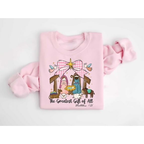 Greatest Gift Of All Sweatshirt, Christian Christmas tshirt, Nativity Scene Sweater, Christmas Faith Jesus Hoodie, Bible Verse Long Sleeve
