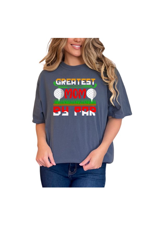 Greatest Mom Golf Theme Graphic, Denim Comfort Colors T-Shirt, 3XL