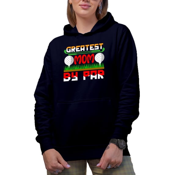 Greatest Mom by Par Pun with Balls, Mother Golf Player, Golfing or Golfer Themed Merch Gift, Navy Blue Hooded Sweatshirt or Hoodie, Large