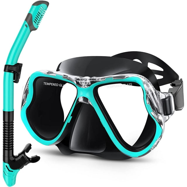 Greatever Dry Snorkel Set,Panoramic Wide View,Anti-Fog Scuba Silica gel Diving Mask