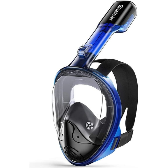 Greatever Full Face Snorkel Mask, Snorkeling Gear for Adults Kids with Latest Dry Top Breathing System and Detachable Camera Mount, Foldable Panoramic View Snorkeling Mask Set, Anti-Fog & Anti-Leak L