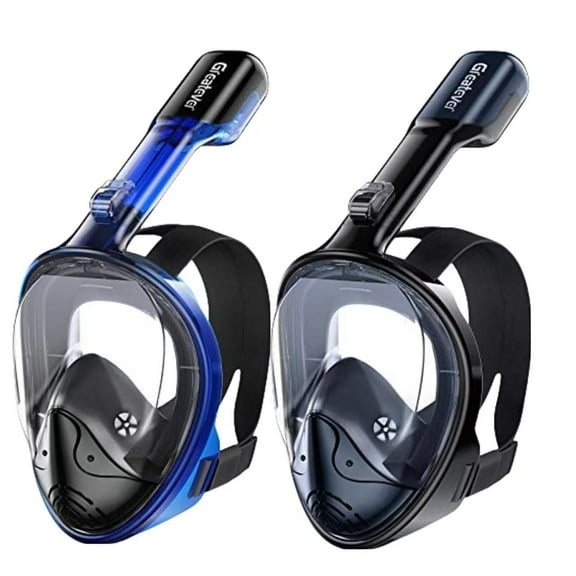Greatever Full Face Snorkel Mask 2PCS , Snorkeling Gear for Adults Kids with Latest Dry Top Breathing System and Detachable Camera Mount, Foldable Panoramic View Snorkeling Mask Set, Anti-Fog & Anti-