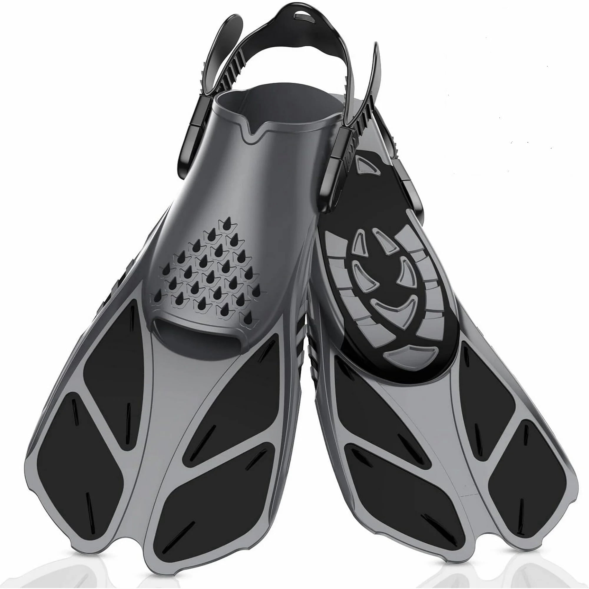 Greatever Snorkel Fins, Open Heel Swim Fins with Adjustable Buckles, Travel Size Short Flippers for Swimming Diving, Snorkeling Fins for Adults Youth