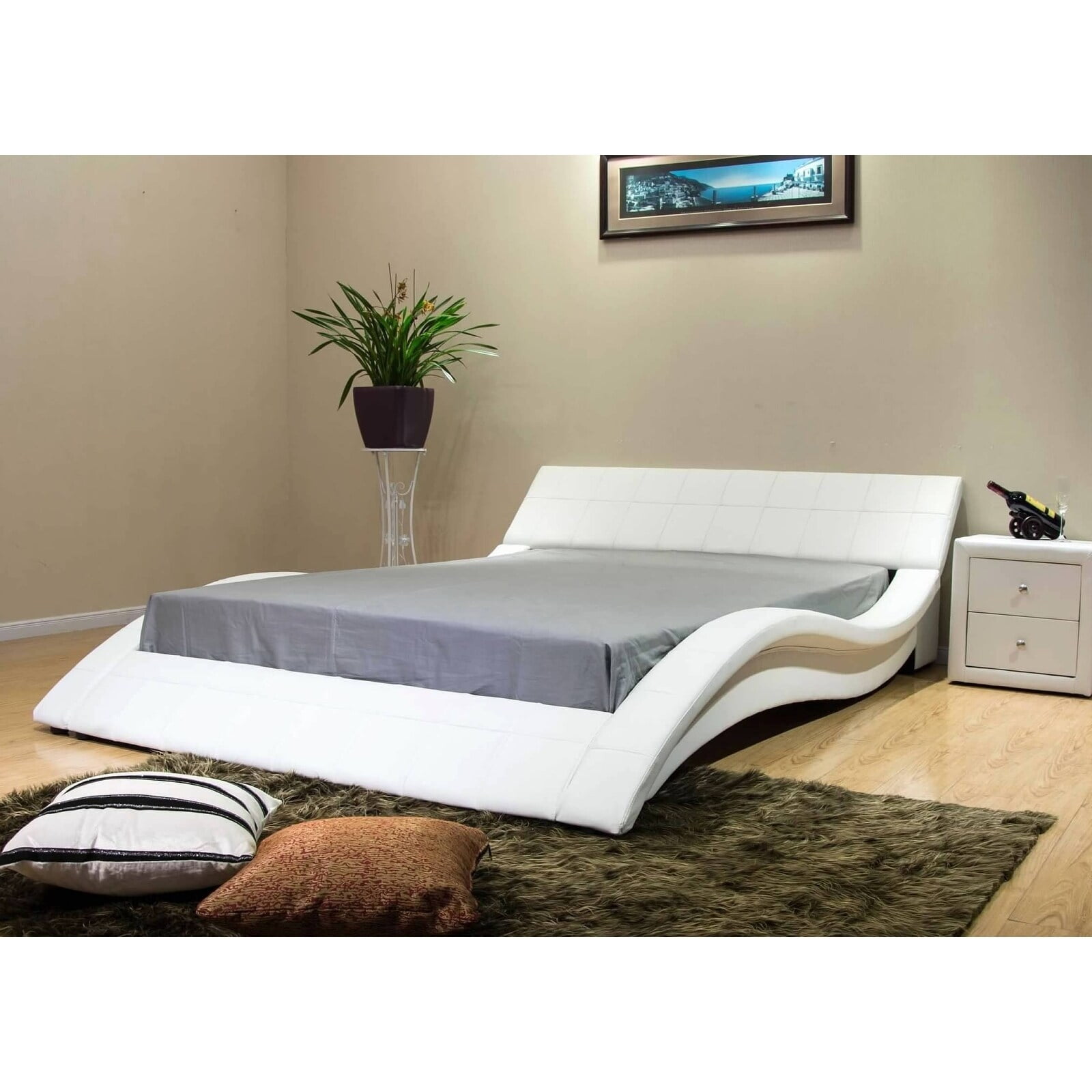 Greatime B1041 1 Wave like Shape Upholstered Modern Platform Bed