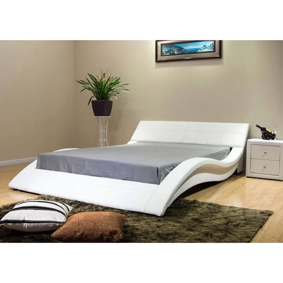 Greatime B1041-1 Wave-like Shape Upholstered Modern Platform Bed White Queen