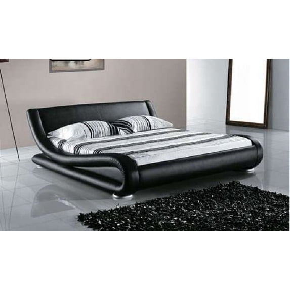 Greatime B1070 Contemporary Upholstered Platform Bed, Queen, Black