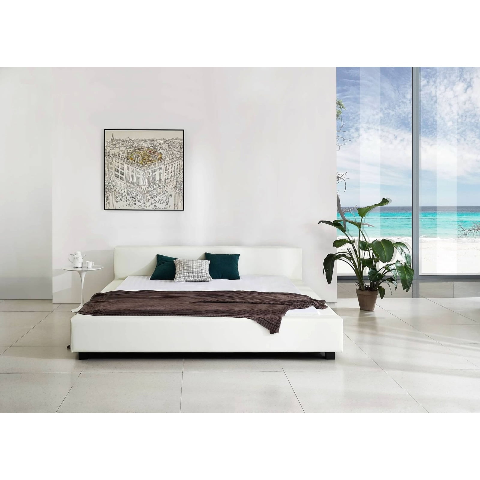 Greatime Modern Rightangled Cleanlined Platform Bed White Queen White