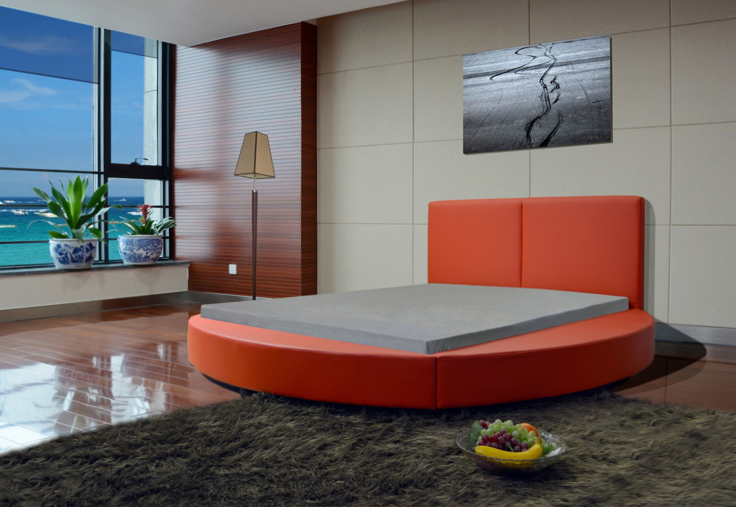 Greatime B1159 Modern Round Shape Platform Bed, Queen, Red
