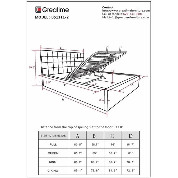 Greatime BS1111-2 Storage Bed, King, Dark Brown