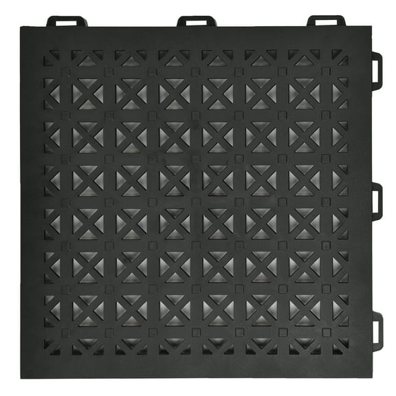 Greatmats StayLock Perforated PVC Plastic Interlocking Outdoor Wet Area and Home Playground Flooring, Deck and Pool Surround Floors Black, 26 Pack, 1x1 Ft x 9/16 inch