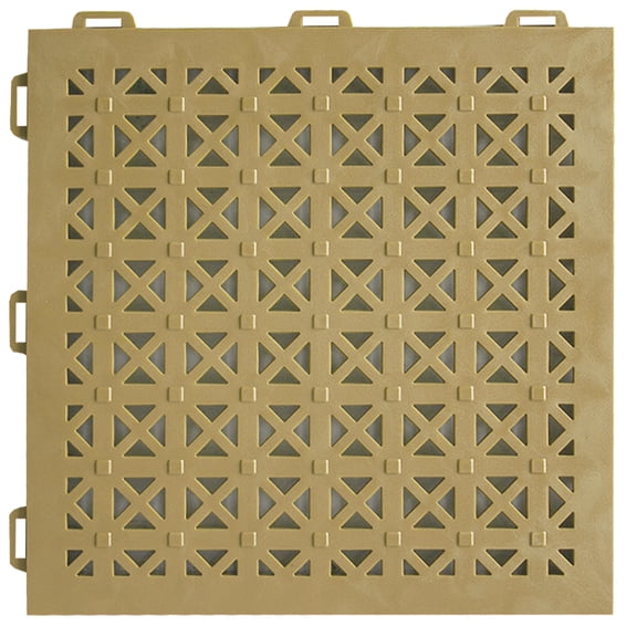 Greatmats StayLock Perforated PVC Plastic Interlocking Outdoor Wet Area and Home Playground Flooring, Deck and Pool Surround Floors Tan, 26 Pack, 1x1 Ft x 9/16 inch