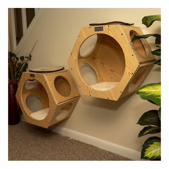 Greatness Wood Wall Set of Two Cat Shelves, Natural Beige, 20" x 12" x 18" - Cat-Friendly, Vertical Space Efficiency